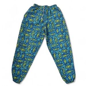 Vintage MTO Surf Pants Baggy Joggers Blue Green Neon Graphic Print Unisex Large